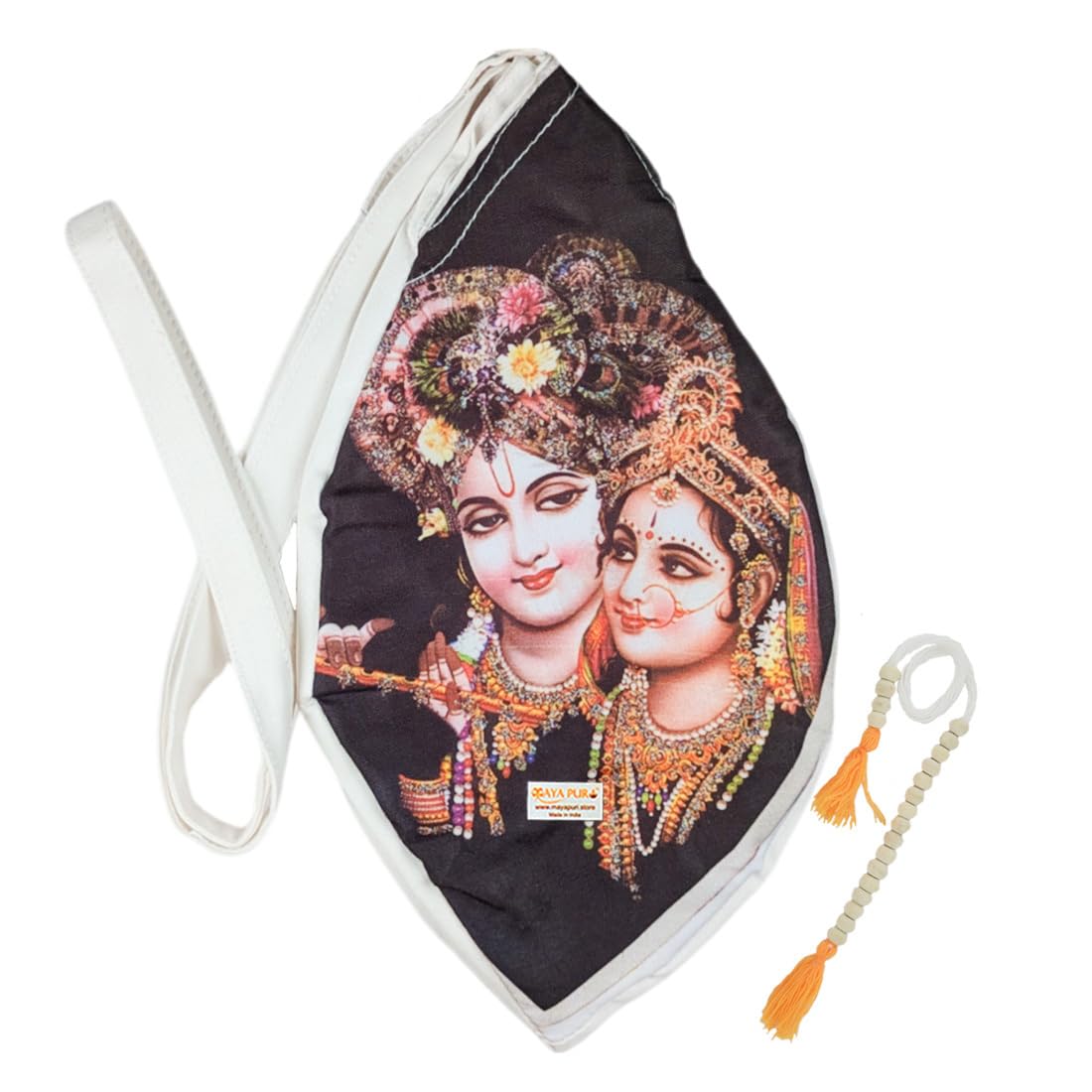 MAYAPURI Radha Krishna Printed Pure Cotton Gomukhi Japa Mala Bag, Beads Bag or Chanting Bag with Zip Pocket and Sakshi Mala Counter, Pack of 1