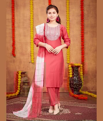 Aarika Girls Silk Kurta and Pant Set ( Pack of 1 , Red )