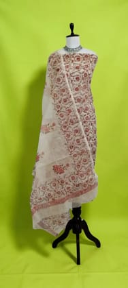 Handwoven Kota Doria Cotton-Silk Dress Material with Hand Embroidery Handwoven Kota Doria Cotton-Silk Dress Material with Hand Embroidery