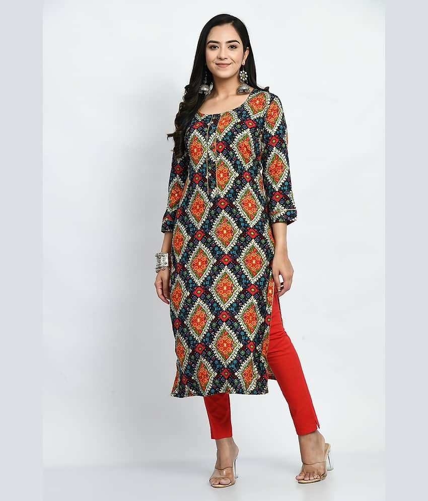 MAURYA Rayon Printed Straight Women's Kurti - Multicolor ( Pack of 1 )