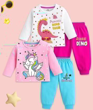 Kuchipoo Pack of 2 Girls Cotton Blend T-shirt & Pants ( Multicolor 5 )