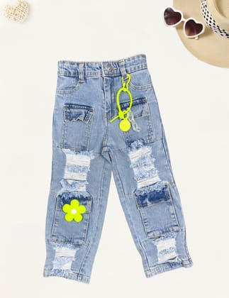 Girls Distressed Straight Fit Jeans [GJ-941] (4-14Years)-10-11Y (Size - 34) / Denim / Blue