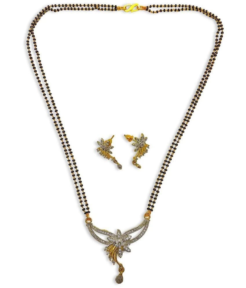 Pujvi Fashions Women Pride AD Flower Mangalsutra set for womens - Silver