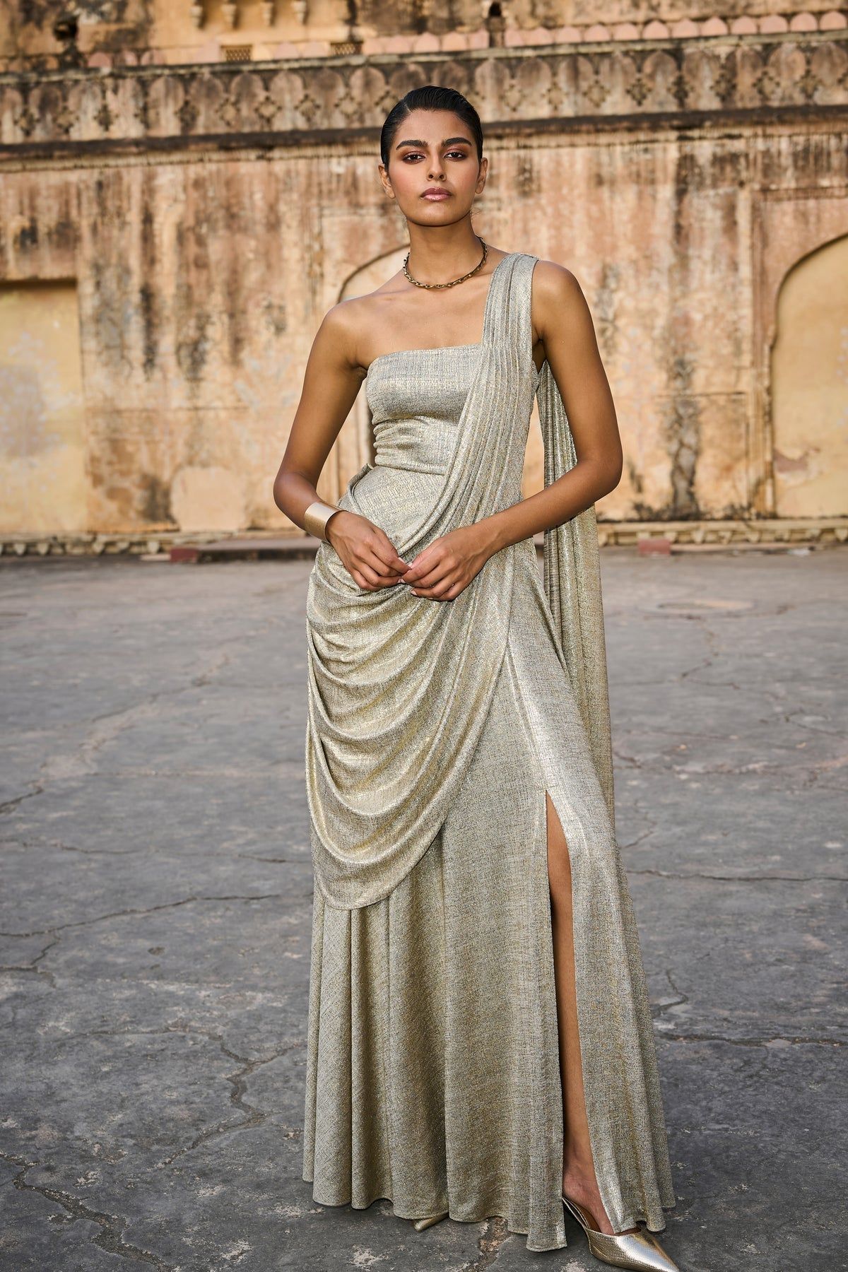 SARI DRAPE GOWN-XS / Champagne
