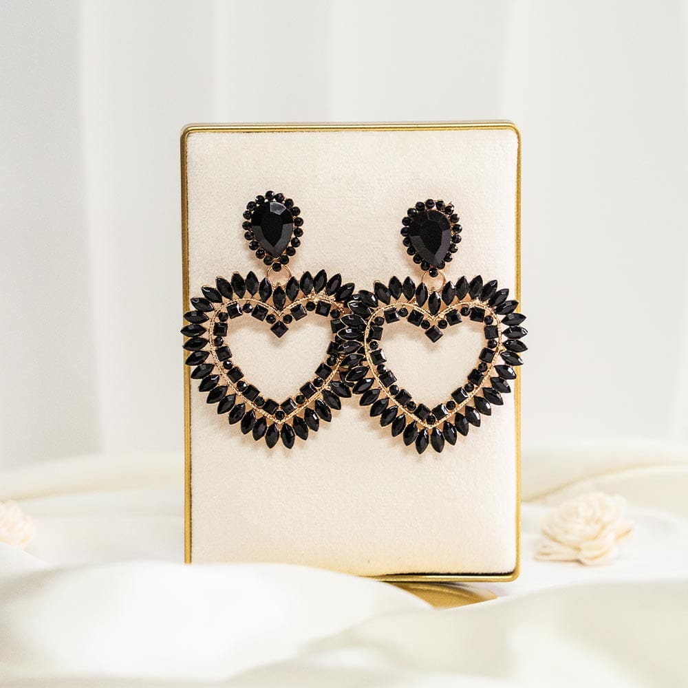 Bosslady Heart Crystal Earrings-Black