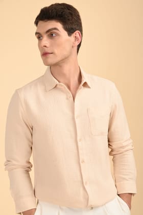 Eclipse - Square Dobby Solid Shirt - Beige-S-38 / BEIGE