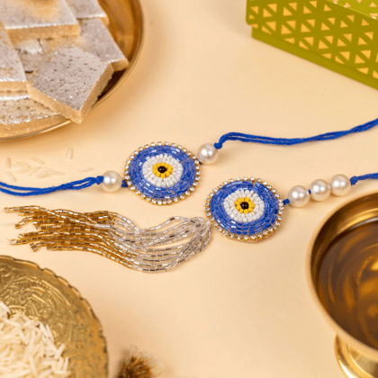 Evil Eye Beads Rakhi & Lumba Set-1 Rakhi + 1 Lumba Set