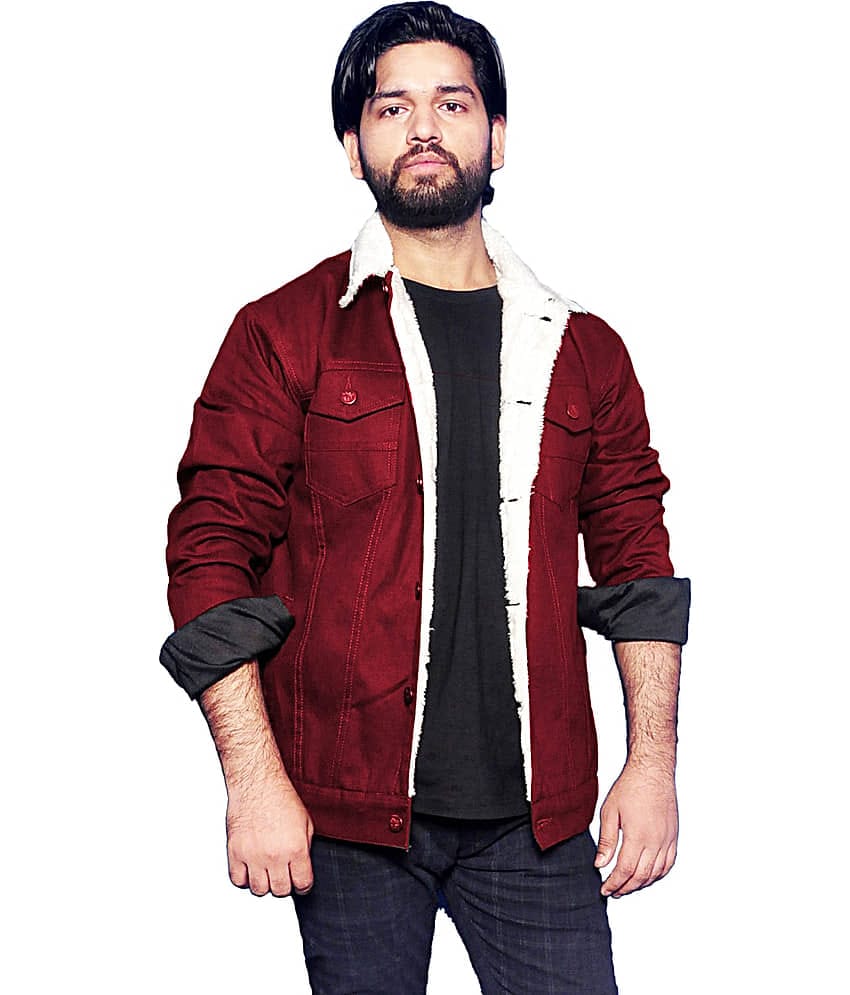 52dealz Cotton Blend Men's Denim Jacket - Maroon ( Pack of 1 )