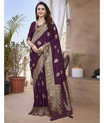 Samah Silk Blend Woven Saree With Unstitched Blouse Piece ( Mauve )