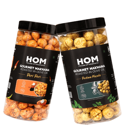 GOURMET MAKHANA Roasted in Olive Oil | Flavors Pudina Masala & Peri Peri | Combo Of 2, 65g Each. - 130 gm