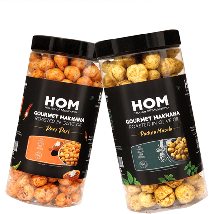 GOURMET MAKHANA Roasted in Olive Oil | Flavors Pudina Masala & Peri Peri | Combo Of 2, 65g Each. - 130 gm