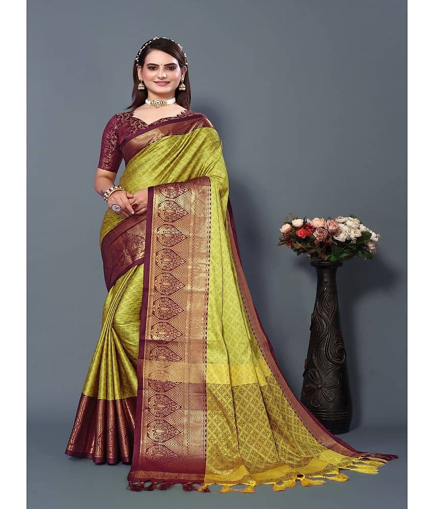JULEE Cotton Silk Embellished Saree With Unstitched Blouse Piece ( Red )