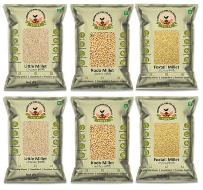 Sedya Millets 3 KG Combo Pack | Little, Kodo & Foxtail Millet | 6 x 500g Packs | Naturally Grown, Unpolished & Premium Quality