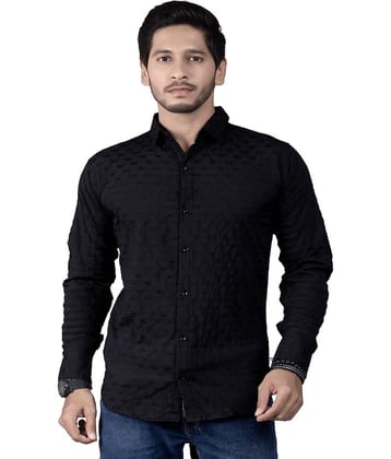 JEEVAAN - THE PERFECT FASHION Cotton Blend Slim Fit Popcorn Textured Full Sleeves Men's Casual Shirt - Black ( Pack of 1 )