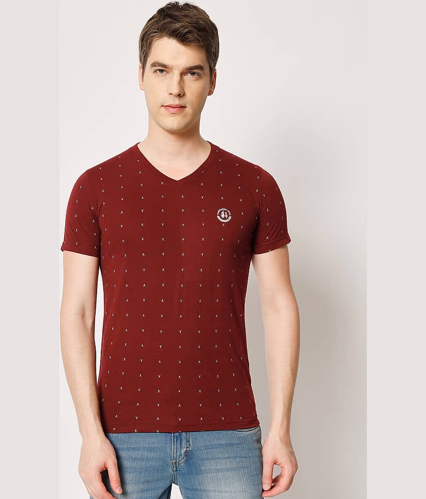 TAB91 Pack of 1 Cotton Blend Regular Fit Men's T-Shirt ( Wine )