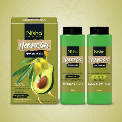 Nisha Herbagel Hair and Beard Colour Gel Original Black 200ml, Ammonia Free Black Hair Colour Gel