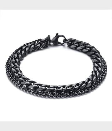 ZIVOM® Double Layered Wrist Wrap Macho Black 316L Surgical Stainless Steel Curb Popcorn Chain Bracelet For Men Boys