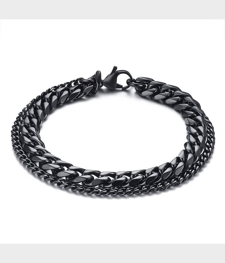 ZIVOM® Double Layered Wrist Wrap Macho Black 316L Surgical Stainless Steel Curb Popcorn Chain Bracelet For Men Boys