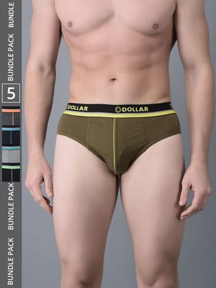 Men's Assorted Pack of 5 Combed Cotton Solid Brief With Illuminating Waistband Logo
