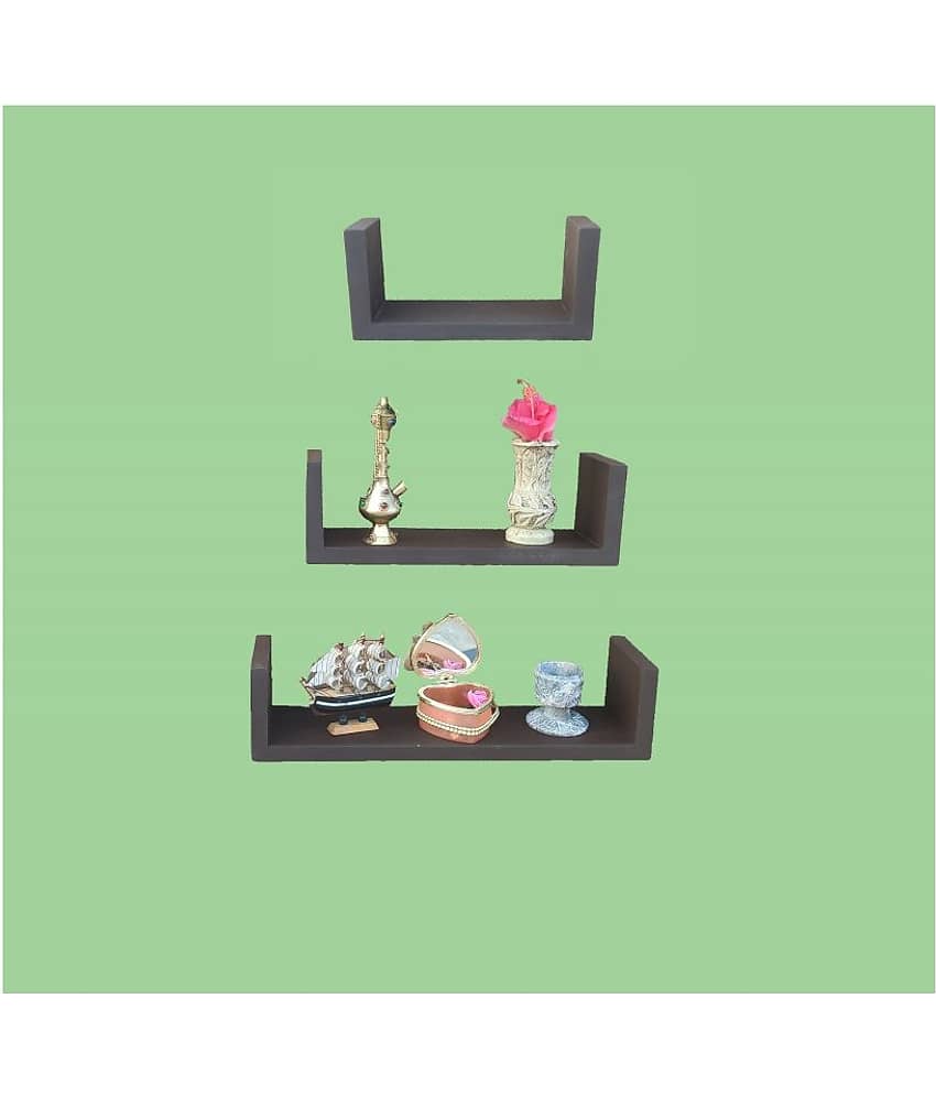 TFS Floating Shelves Brown Wood - Pack of 3