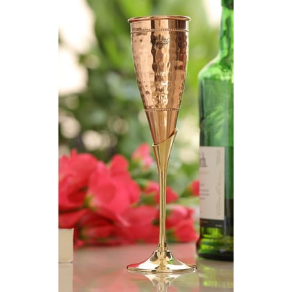 Indian Art Villa Copper Champagne Glass with Beautiful Brass Stand – Stylish and Handcrafted Design for Special Occasions-Hammered / 1