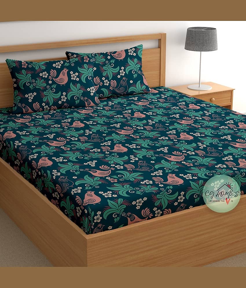 CG HOMES Poly Cotton 1 Double Bedsheet with 2 Pillow Covers ( Multicolor )