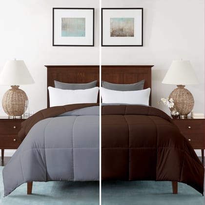 Razzai - 150 GSM Soft AC Comforter Hotel Quality-Down Alternative Reversible Comforter - All Season |AC Comforter/Blanket/Quilt/Rajai Double Bed|Silver/Teal-King / Chocolate Brown