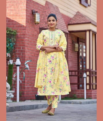 VIBE VISION Viscose Self Design Kurti With Pants Women's Stitched Salwar Suit - Yellow ( Pack of 1 )