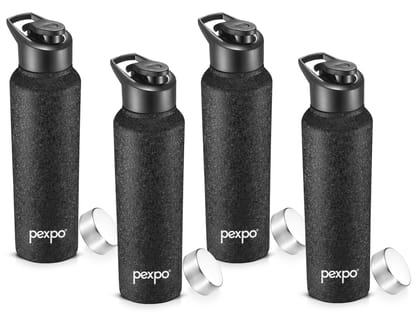 PEXPO Stainless Steel Sports/Fridge Water Bottle, 1000 ml, Black, Chromo Xtreme with Sipper & Steel Cap | Eco-Friendly & Leak-Proof Water Bottle (Pack of 4)