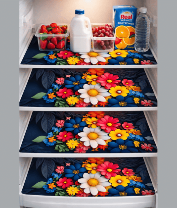 THE LION'S SHARE PVC Floral Fridge Mats ( 30 44 ) Pack of 4 - Beige