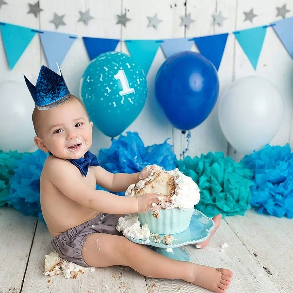 Kids Crown Blue Cap w/Pull Elastic & Customizable