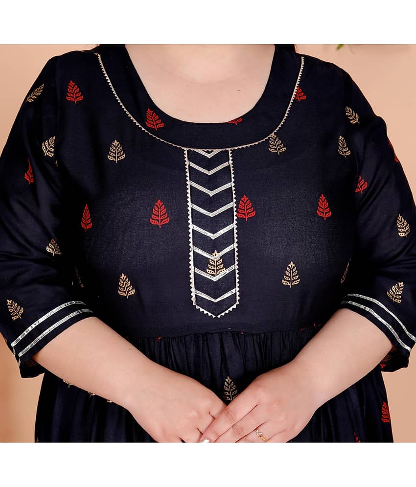 Flavia Creation Women Cotton Blend Printed Anarkali Kurti ( Navy Blue )