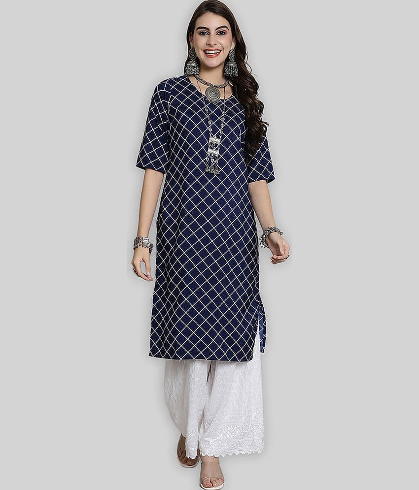 7Threads Crepe Printed Straight Women's Kurti - Blue ( Pack of 1 )