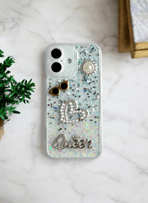 Silver Glitter Queen Case for iPhone 16 Plus