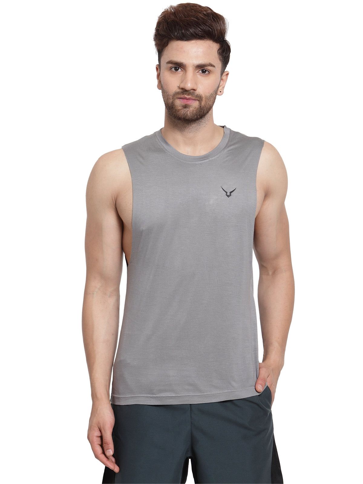 Invincible Men's Softest Ever Deep Arm Hole Sleeveless Tank-Grey / M