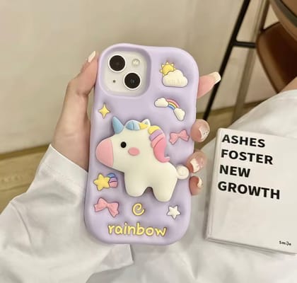 3D Unicorn Dancing Light Phone Holder Trending Shockproof Rubber Silicone iPhone Case-iPhone 15 Pro
