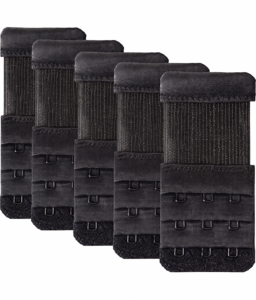 Women Bra Extender 3 Hooks Adjustable Strap Extension – Soft Comfortable Fabric – Black (Pack of 5)