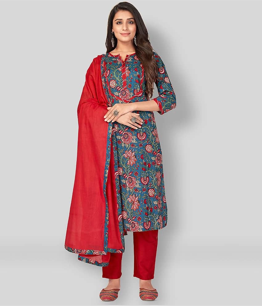 Vbuyz - Red Straight Cotton Women's Stitched Salwar Suit ( Pack of 1 )