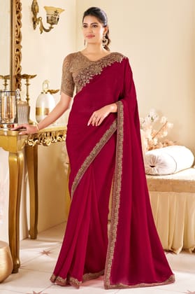 Pink Embroidered Silk Saree