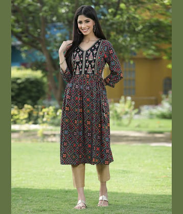 Juniper - Black Rayon Women's Flared Kurti ( Pack of 1 )