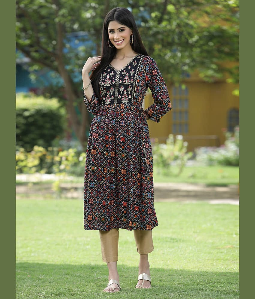 Juniper - Black Rayon Women's Flared Kurti ( Pack of 1 )