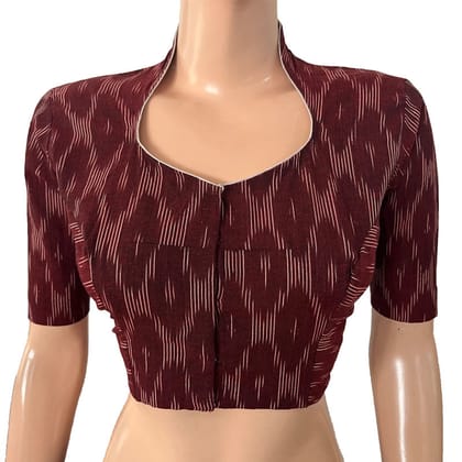 Ikat Cotton High neck Blouse, Brown, BI1174-S