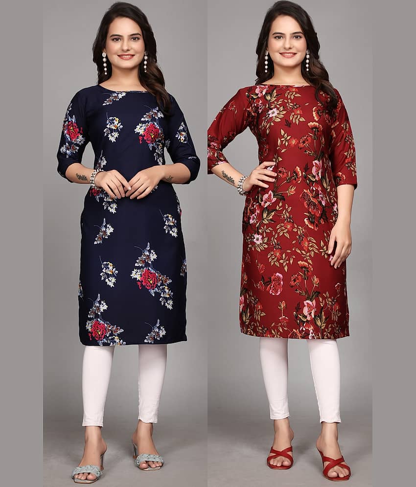 KALAVRITTA Pack of 2 Crepe Printed Straight Women's Kurti - ( Multicoloured )