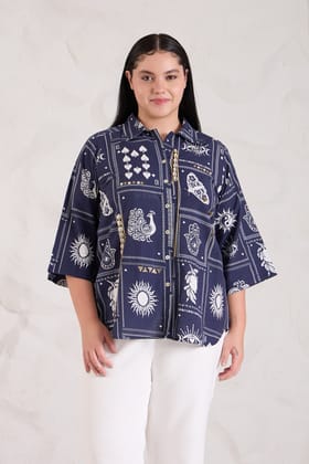 HAMSA cotton linen shirt-Navy / XXS / COTTON LINEN