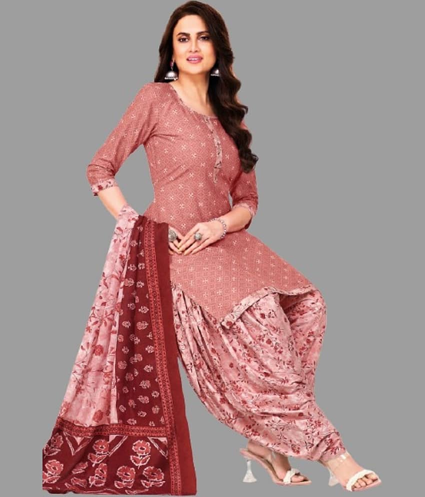 SIMMU Women Cotton Printed Straight Kurti With Patiala Salwar ( Pink )
