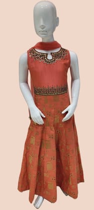 Girls Printed Ethnic wear Fancy Gown With Dupatta-1650 / Orange / 26