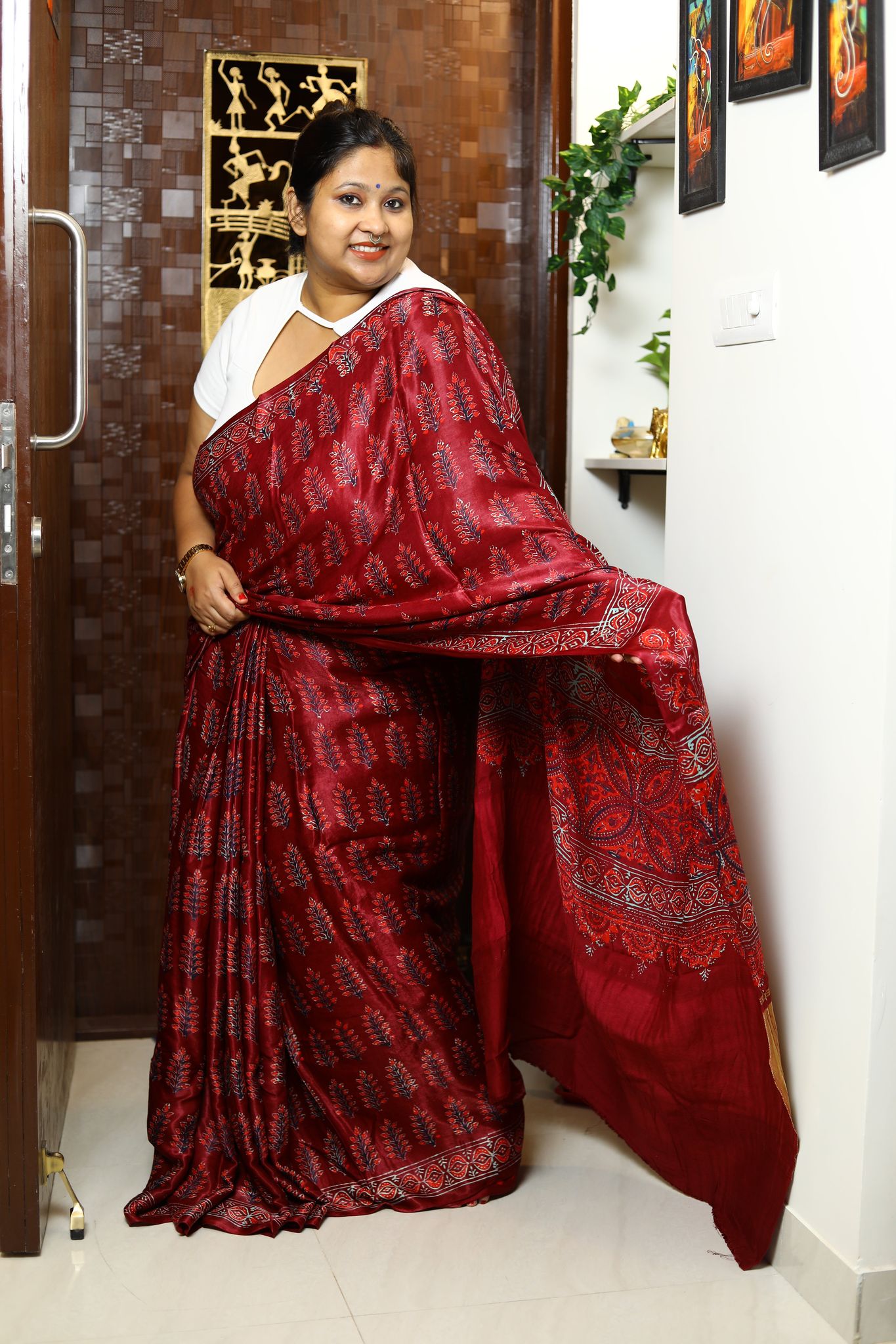 Ruby Glow-Modal Silk / Ruby Red/Rustic Maroon / Ajrakh Modal Silk