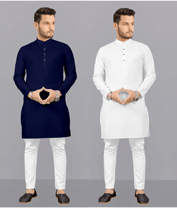 Fashionfricks Multi Cotton Blend Regular Fit Men's Kurta Pyjama Set ( Pack of 2 )