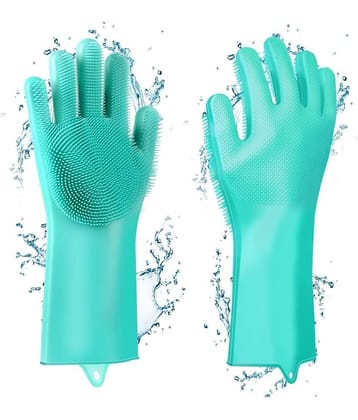 Silicon Hand Gloves with Scrubber for Kitchen Cleaning, Utensils Rubber Universal Size