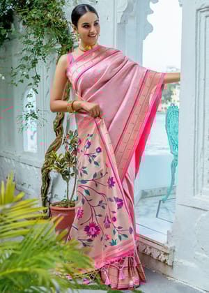Charming Pink Woven Paithani Kanjivaram Silk Saree